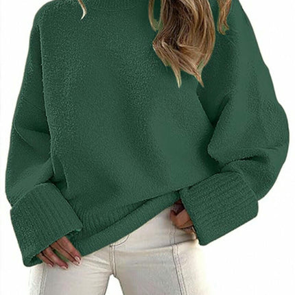 Women's Knitted Sweater Winter Long Sleeve Round Neck Pullover Loose Plush Top 1