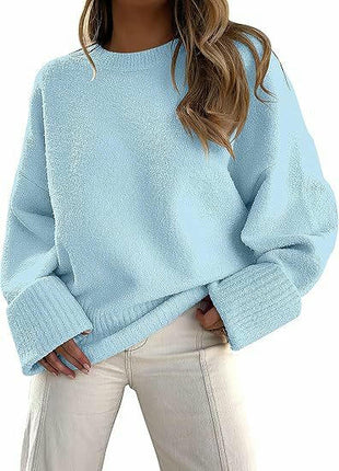 Women's Knitted Sweater Winter Long Sleeve Round Neck Pullover Loose Plush Top