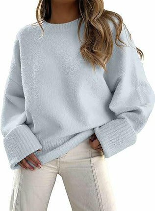 Women's Knitted Sweater Winter Long Sleeve Round Neck Pullover Loose Plush Top