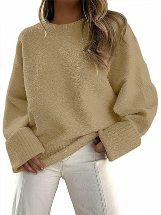 Women's Knitted Sweater Winter Long Sleeve Round Neck Pullover Loose Plush Top