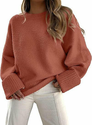 Women's Knitted Sweater Winter Long Sleeve Round Neck Pullover Loose Plush Top