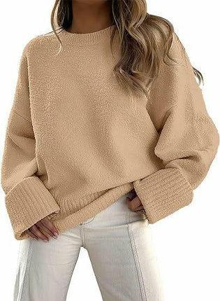 Women's Knitted Sweater Winter Long Sleeve Round Neck Pullover Loose Plush Top