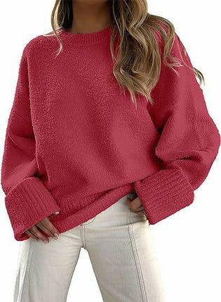 Women's Knitted Sweater Winter Long Sleeve Round Neck Pullover Loose Plush Top