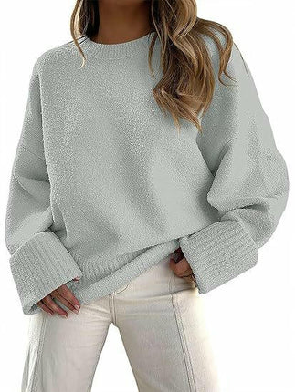 Women's Knitted Sweater Winter Long Sleeve Round Neck Pullover Loose Plush Top
