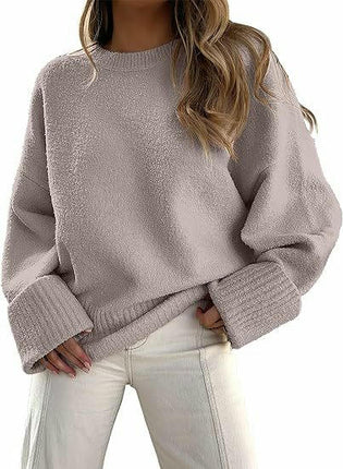 Women's Knitted Sweater Winter Long Sleeve Round Neck Pullover Loose Plush Top