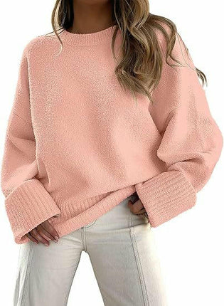 Women's Knitted Sweater Winter Long Sleeve Round Neck Pullover Loose Plush Top