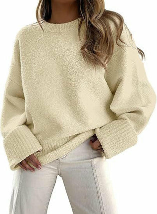 Women's Knitted Sweater Winter Long Sleeve Round Neck Pullover Loose Plush Top