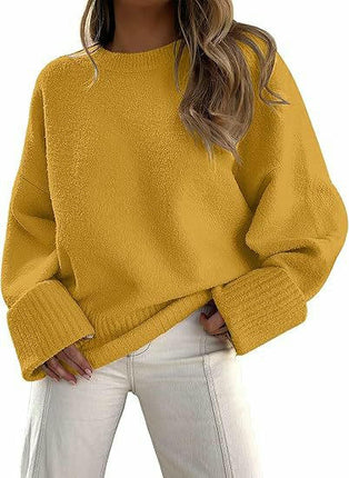 Women's Knitted Sweater Winter Long Sleeve Round Neck Pullover Loose Plush Top 1