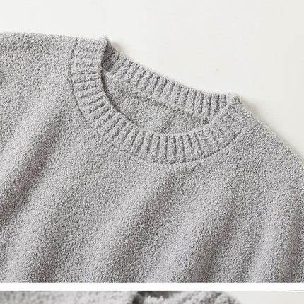 Women's Knitted Sweater Winter Long Sleeve Round Neck Pullover Loose Plush Top