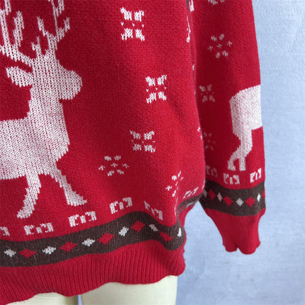 Women's Cartoon Elk Jacquard Christmas Sweater Round Neck Pullover Cardigan