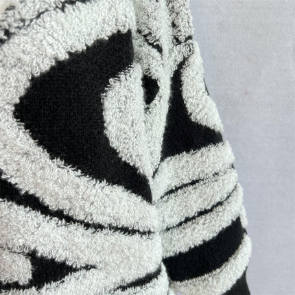 Long Sleeve Zebra Pattern Large Size Cardigan Button Knit Sweater Women