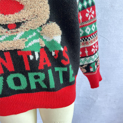 Womens Casual Cartoon Elk Pullover Sweater Long Sleeve Cartoon Christmas Sweater
