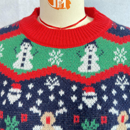 Christmas Theme Knitted Jacquard Sweater Loose Round Neck Long Sleeve Pullover