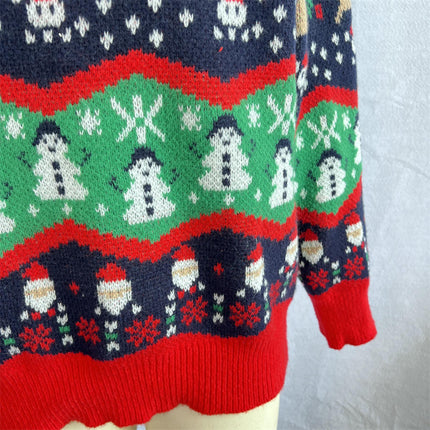 Christmas Theme Knitted Jacquard Sweater Loose Round Neck Long Sleeve Pullover