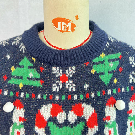 Women's Christmas Tree Snowman Knitted Long Sleeve Pullover Christmas Sweater
