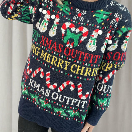 Women's Christmas Tree Snowman Knitted Long Sleeve Pullover Christmas Sweater