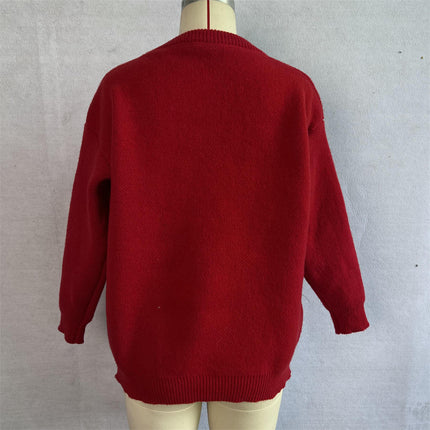 3D Flocking Christmas Tree Sweater Loose Round Neck Christmas Sweater Women