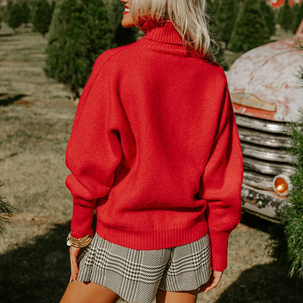 Women's Christmas Turtleneck Sweater Loose Long Sleeve Knit Pullover Top