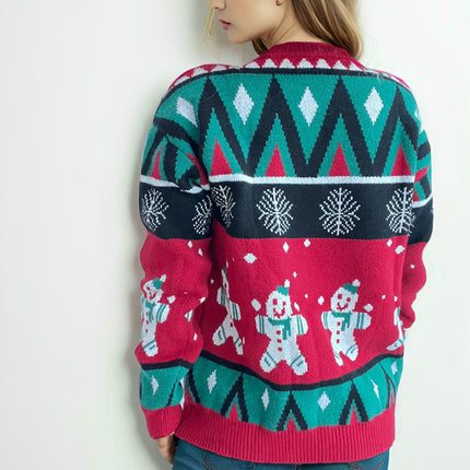 Christmas Sweater Snowman Snowflake Jacquard New Year Sweater Pullover
