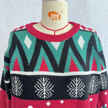 Christmas Sweater Snowman Snowflake Jacquard New Year Sweater Pullover