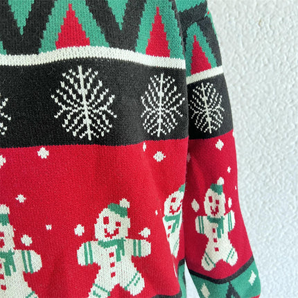 Christmas Sweater Snowman Snowflake Jacquard New Year Sweater Pullover