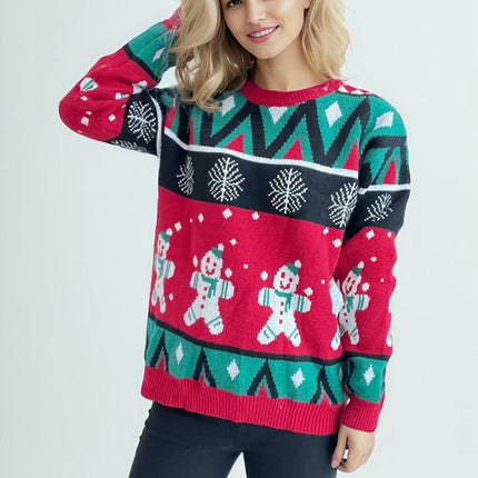 Christmas Sweater Snowman Snowflake Jacquard New Year Sweater Pullover