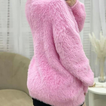 Womens Winter Faux Mink Knitted Cardigan Loose Long Sleeve V-Neck Sweater Jacket
