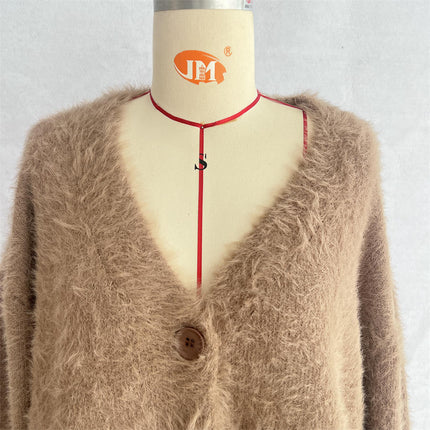 Womens Winter Faux Mink Knitted Cardigan Loose Long Sleeve V-Neck Sweater Jacket