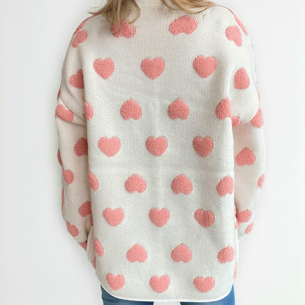 Women's 3D Heart Long Sleeve Cardigan Loose Casual Button Sweater Jacket