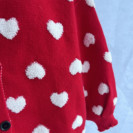Women's 3D Heart Long Sleeve Cardigan Loose Casual Button Sweater Jacket