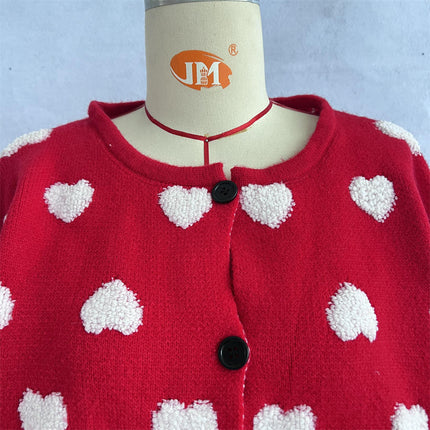 Women's 3D Heart Long Sleeve Cardigan Loose Casual Button Sweater Jacket