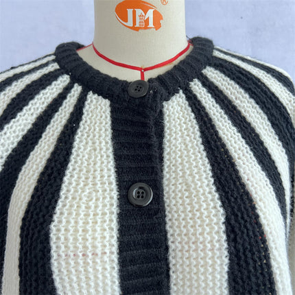 Women's Vertical Striped Colorblock Cardigan - Long Sleeve Button Knitted Jacket