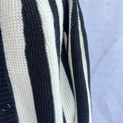 Women's Vertical Striped Colorblock Cardigan - Long Sleeve Button Knitted Jacket