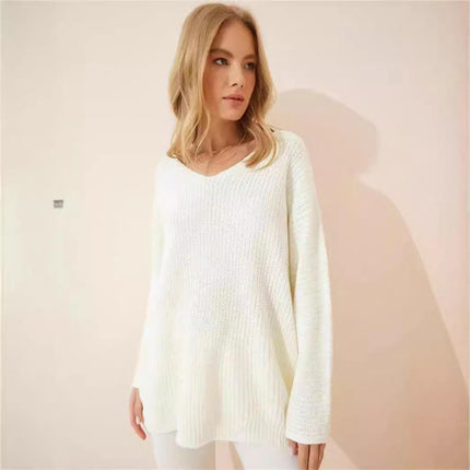 Women's Solid Color Simple Loose Top Long Sleeve Knitted Pullover Sweater
