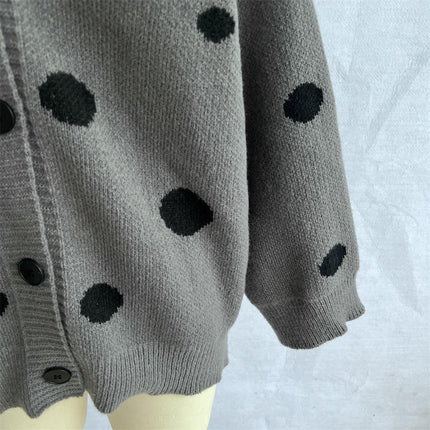 Women's Large Polka Dot Jacquard Knit Cardigan V-Neck Button Sweater Jacket