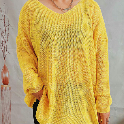 Women's Solid Color Simple Loose Top Long Sleeve Knitted Pullover Sweater
