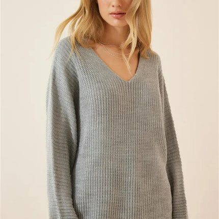 Women's Solid Color Simple Loose Top Long Sleeve Knitted Pullover Sweater