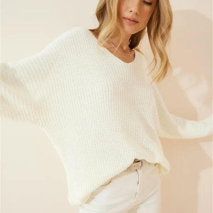 Women's Solid Color Simple Loose Top Long Sleeve Knitted Pullover Sweater