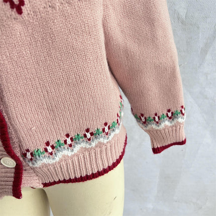 Women's Retro Print Knitted Cardigan Loose Casual Sleeve Button Sweater Jacket