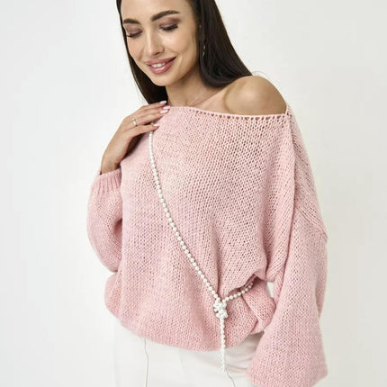 Womens Solid Color Pullover Knitted Sweater Loose Casual Long Sleeve Sweater Top