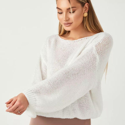 Womens Solid Color Pullover Knitted Sweater Loose Casual Long Sleeve Sweater Top