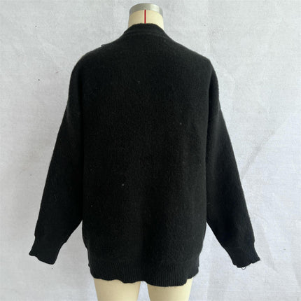 Women's Flower Print Cardigan Loose V-neck Long Sleeve Knitted Sweater