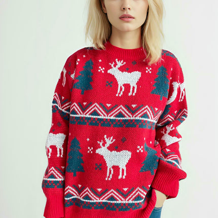 Christmas Sweater Women's Christmas Tree Jacquard Pullover Knitted Sweater