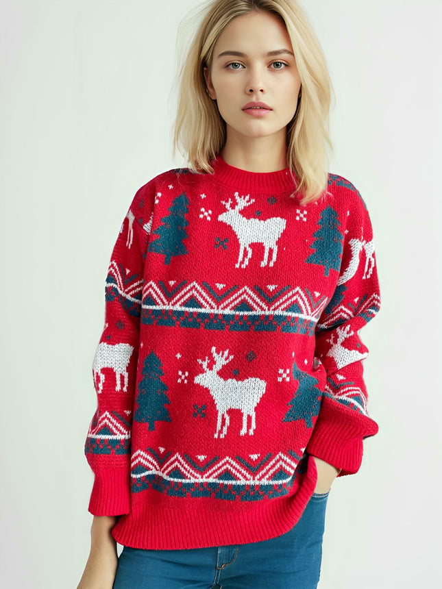 Christmas Sweater Women's Christmas Tree Jacquard Pullover Knitted Sweater