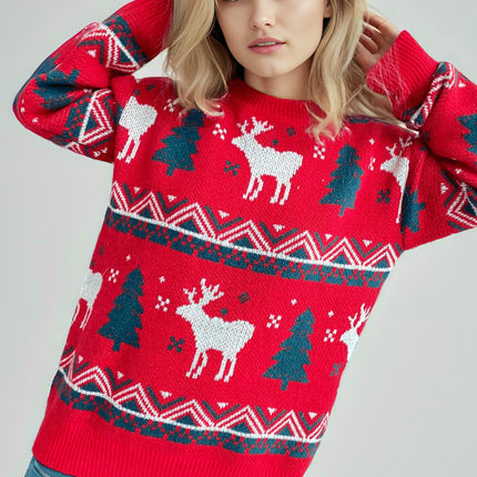 Christmas Sweater Women's Christmas Tree Jacquard Pullover Knitted Sweater