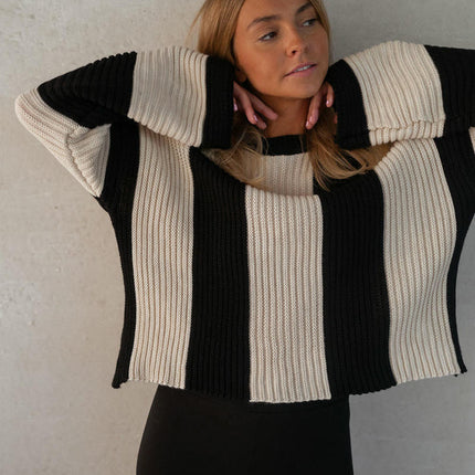 Women's Contrast Striped Sweater Autumn and Winter Casual Loose Pullover Sweater
