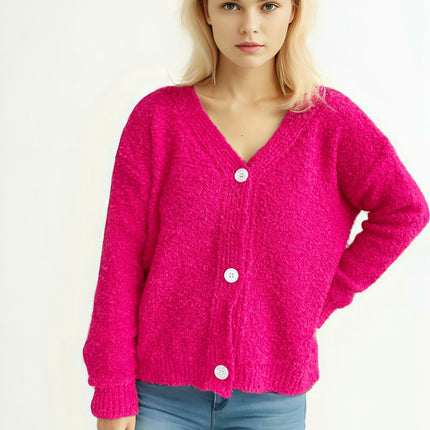 Women's Long Sleeve Solid Color Button Cardigan Commuter Knitted Sweater Jacket