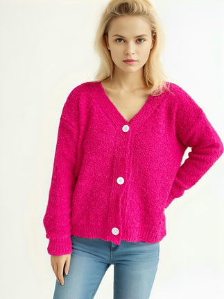 Women's Long Sleeve Solid Color Button Cardigan Commuter Knitted Sweater Jacket