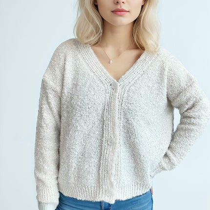Women's Long Sleeve Solid Color Button Cardigan Commuter Knitted Sweater Jacket