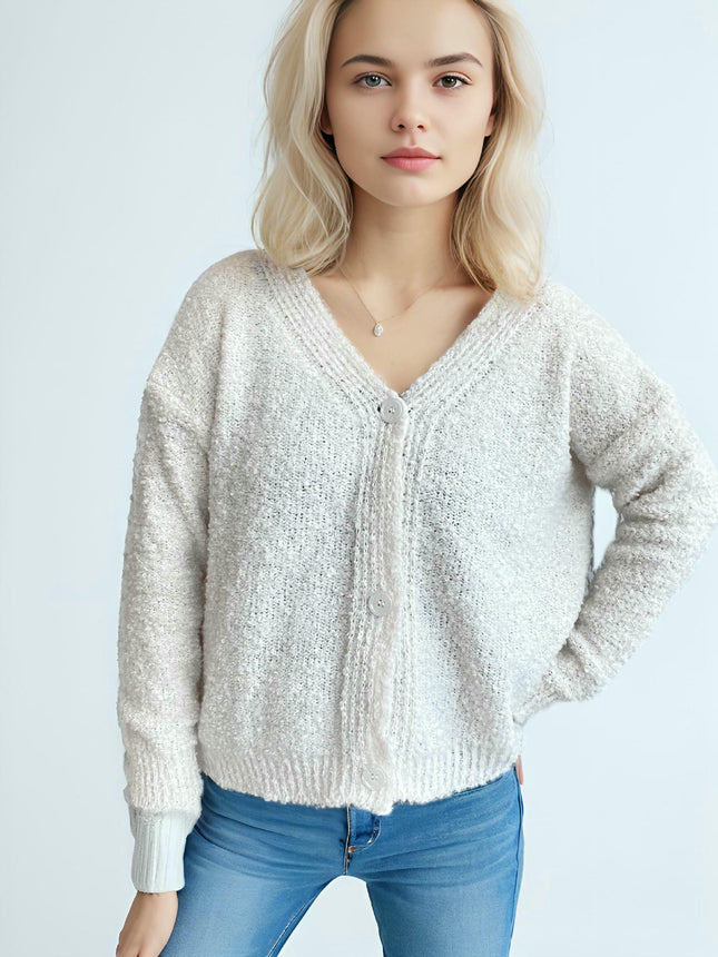 Women's Long Sleeve Solid Color Button Cardigan Commuter Knitted Sweater Jacket
